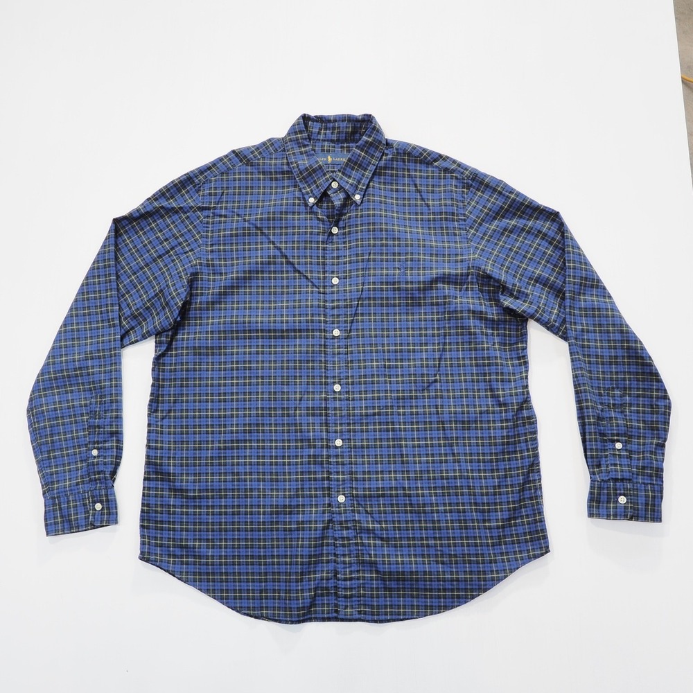 Ralph Lauren Shirt Mens Extra Large Blue Plaid Button Down Long Sleeve Pony Logo